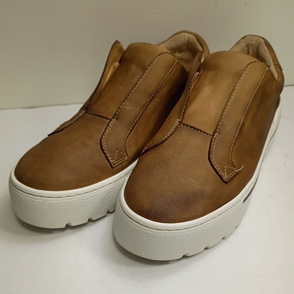 J/Slides Leather Brown Platform Slip On Sneakers Women's Size 7.5 EUC